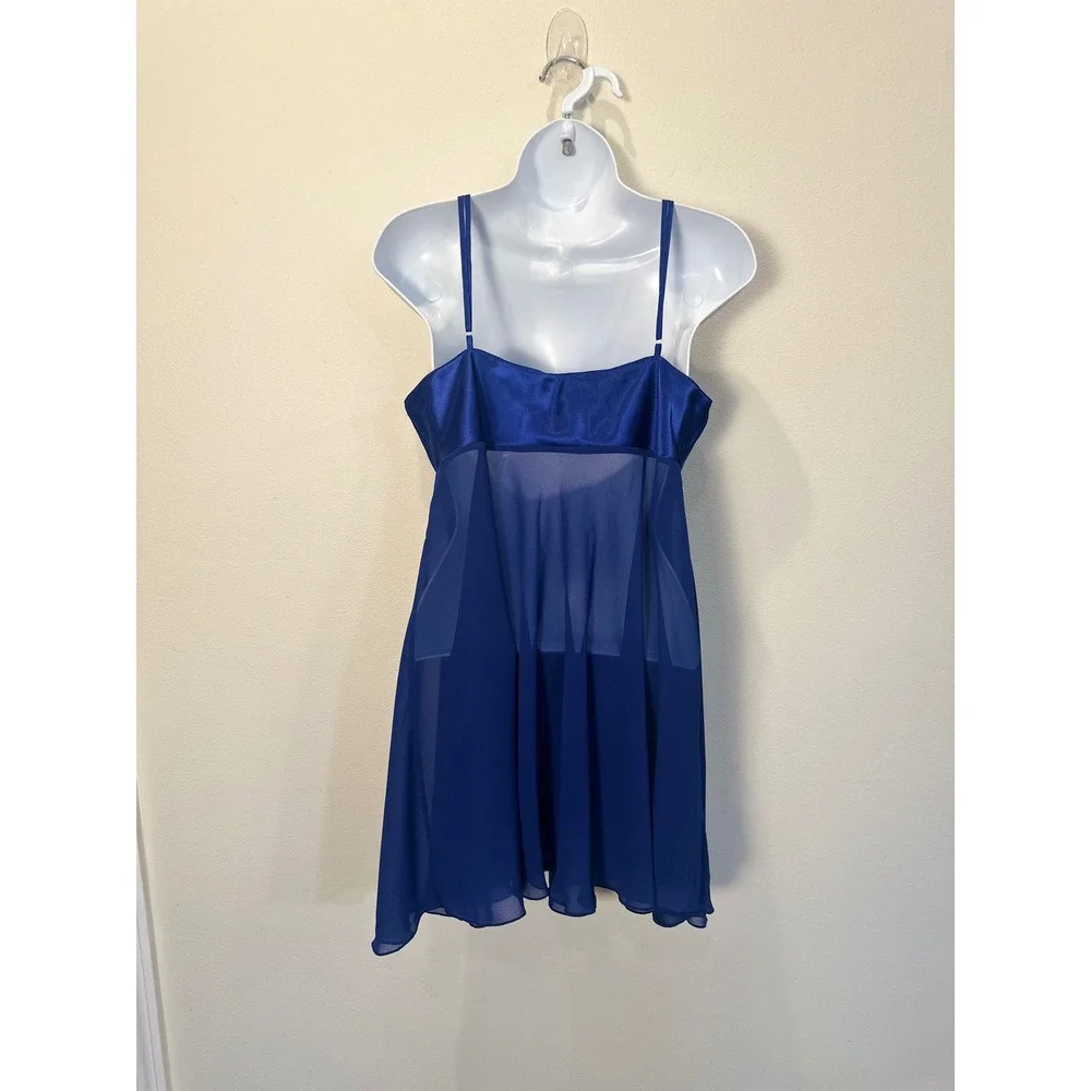 Victoria's Secret Royal Blue Satin Sheer Babydoll‎ Chemise Lingerie Nightie L